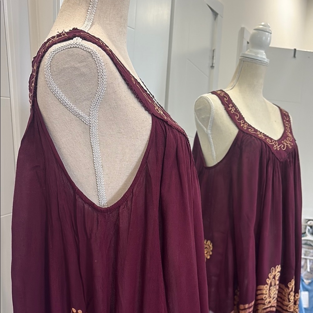 Burgundy and Gold Embroidered Dress - Picture 6 of 16